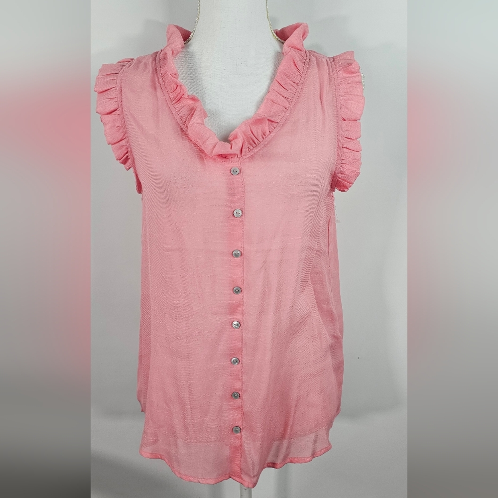 Harve Benard Women's Ruffle Sleeve Blouse Flamingo Pink Size Medium New